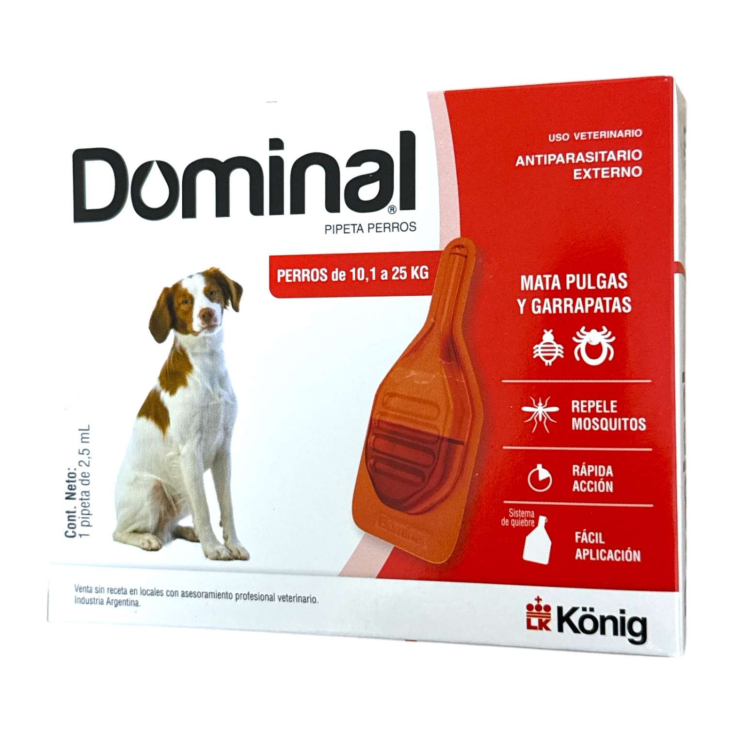 Pipeta Dominal Antipulgas y Garrapatas para Perros de 10.1 a 25kg